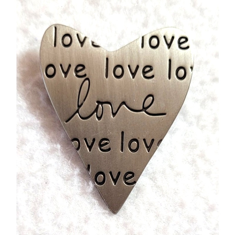 Sandra Magsamen's Love Silvertone Heart Brooch Pin 1.5